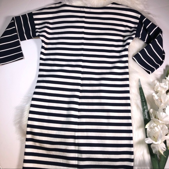 ❤️5/$25 J. Crew Scoop Neck Sweater Dress Navy Blue & White - Picture 6 of 10